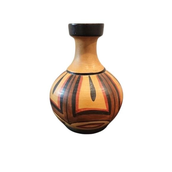 Miniature Terracotta Pottery Bud Vase Colorful Sculpture Earthy Home Decor - Picture 1 of 7